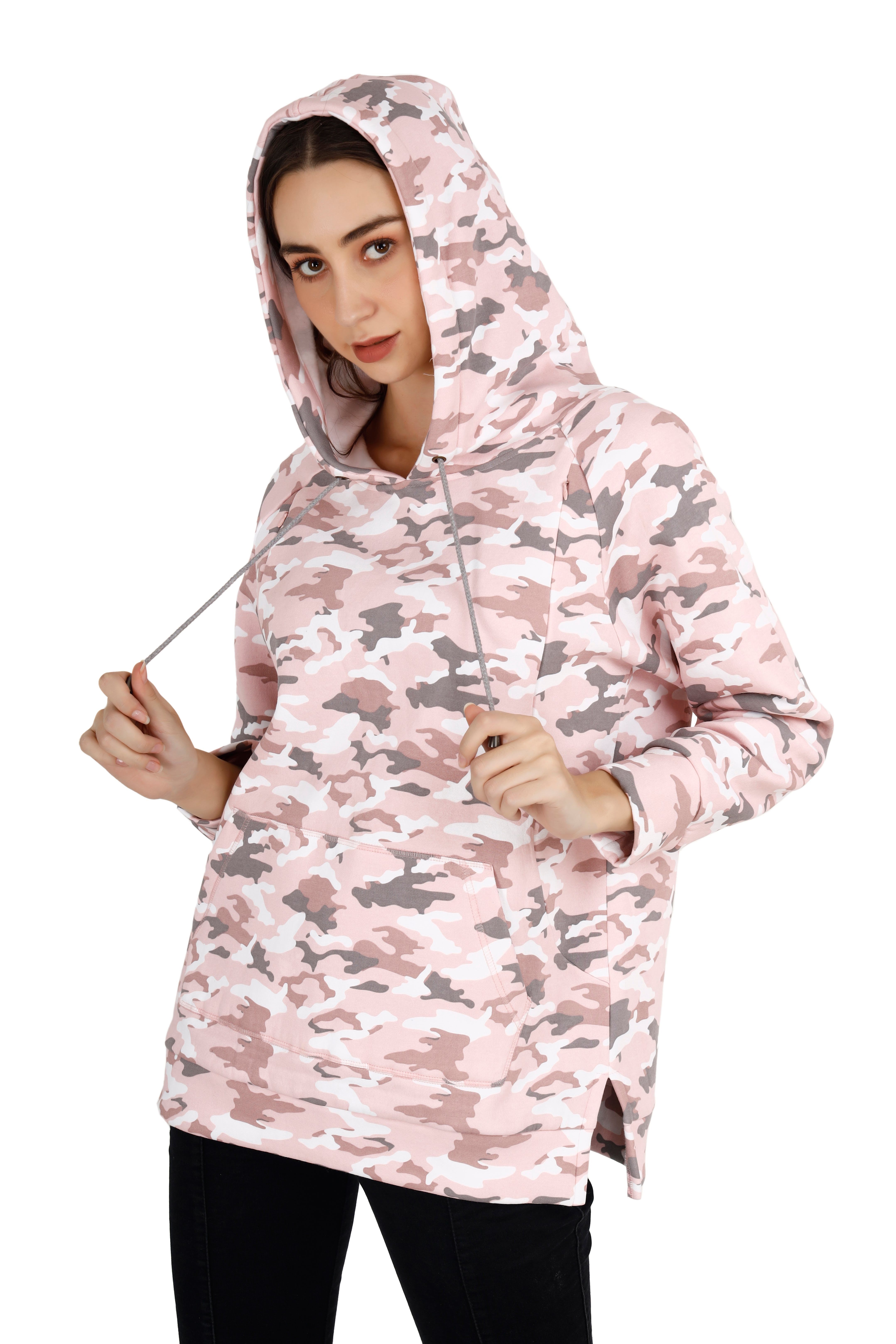 Women's Pink Army Camo Hoodie thumbnail 4